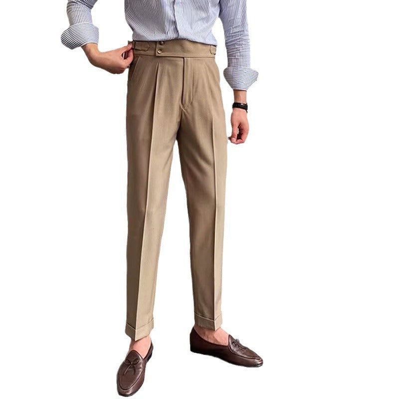 Casual Straight-leg Mens Cropped Suit Pants