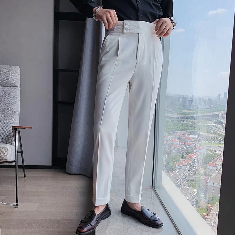 Casual Straight-leg Mens Cropped Suit Pants